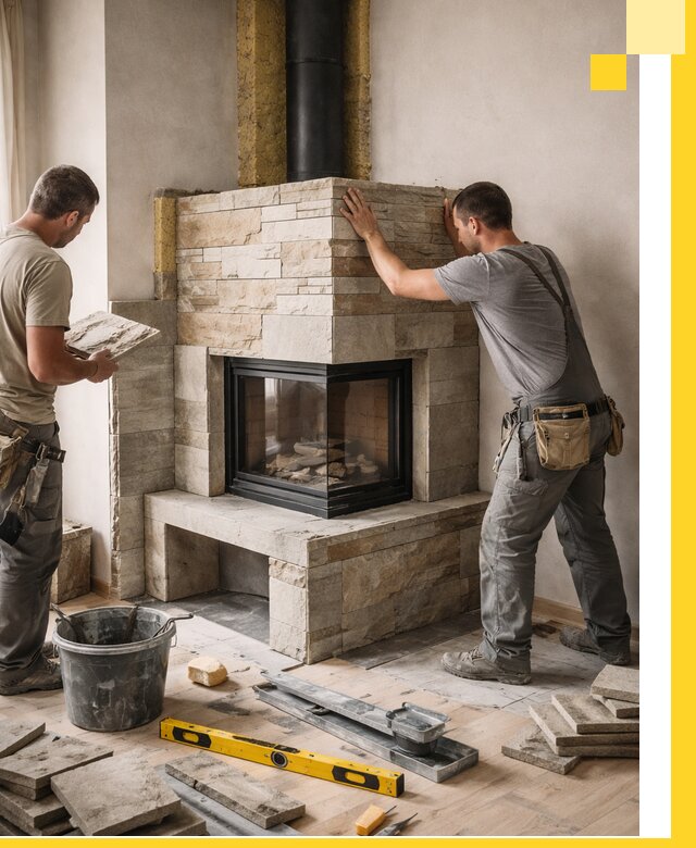 Угловые камины под ключ проект, монтаж и отделка в Узловой