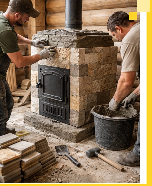 Облицовка банной печи под ключ в Узловой: камень и плитка