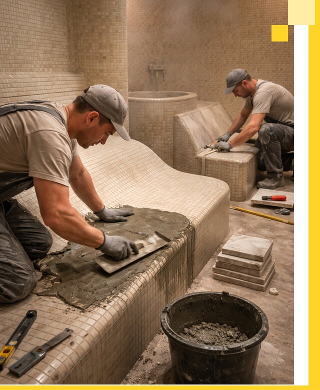 Лежаки для хамама под ключ в Узловой, проект и монтаж