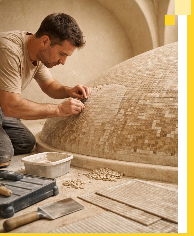 Профессиональная укладка мозаики для хамама под ключ в Узловой