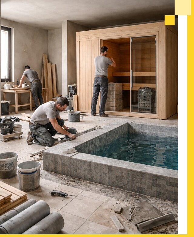 SPA зоны под ключ с бассейном сауной и печью в Узловой